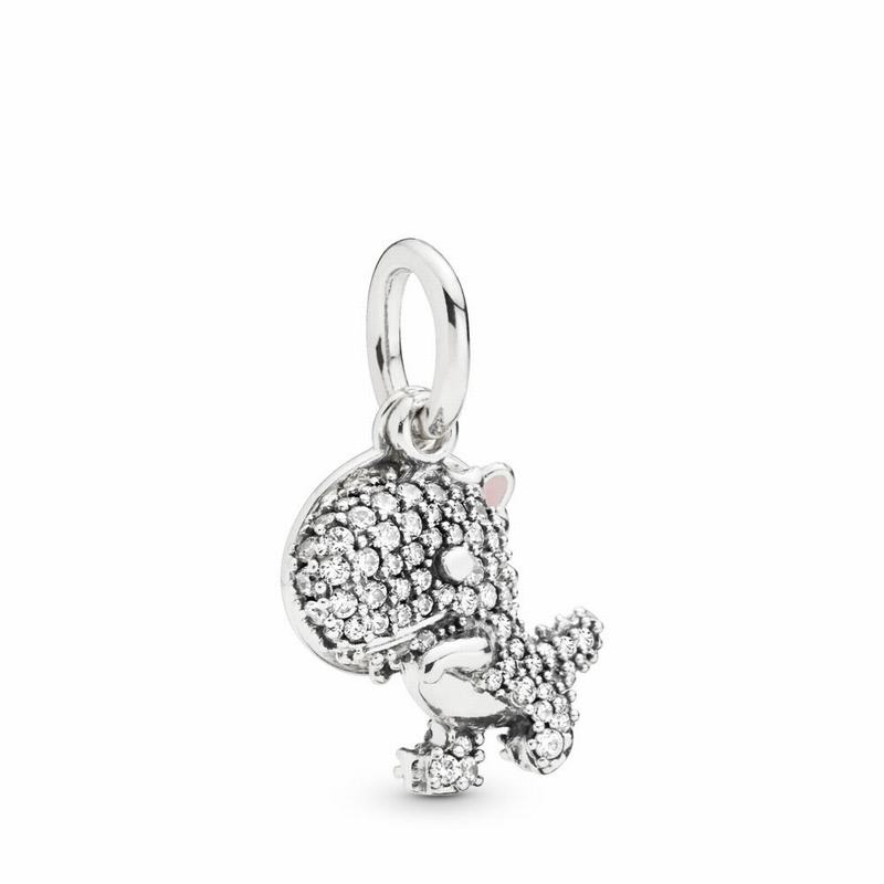 Pandora Pavé Dinosaur Dangle Charm Ireland - Sterling Silver/Enamel/Pink/Cubic Zirconia - 317258MGI